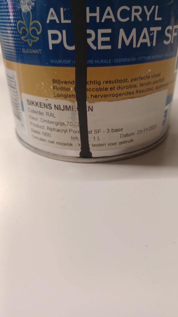 Sikkens Alphacryl Pure Mat SF - Ombergrijs (RAL 7022) label2