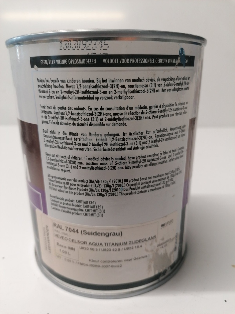Veveo Celsor Aqua Titanium Zijdeglans - Seidengrau (RAL 7044) label3