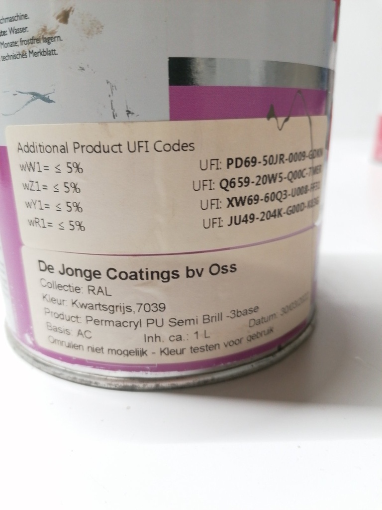 Trimetal Permacryl PU Semi-Brillant - Kwartsgijs (RAL 7039) label2