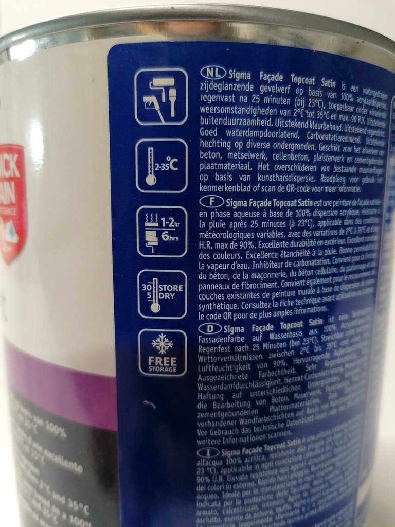 Sigma Coatings Sigma Façade Topcoat Satin - Seidengrau (RAL 7044) label3