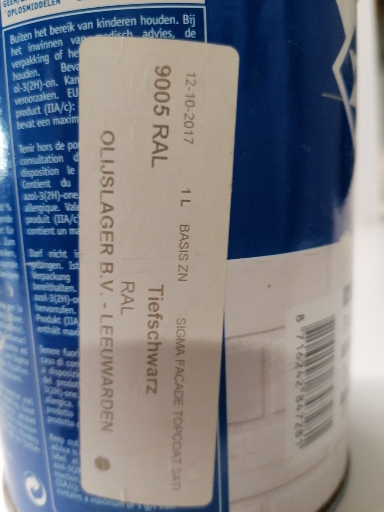 Sigma Coatings Facade Topcoat Satin - Tiefschwarz (RAL 9005) label2