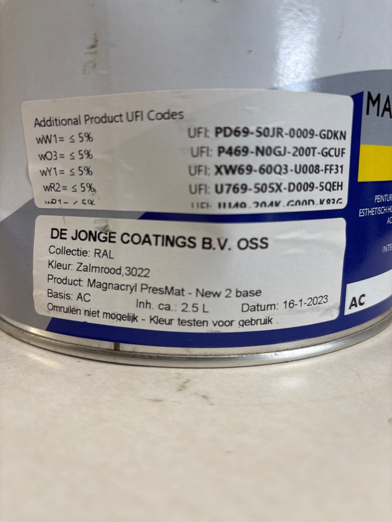 Trimetal Magnacryl Prestige Mat - Zalmrood (RAL 3022) label2