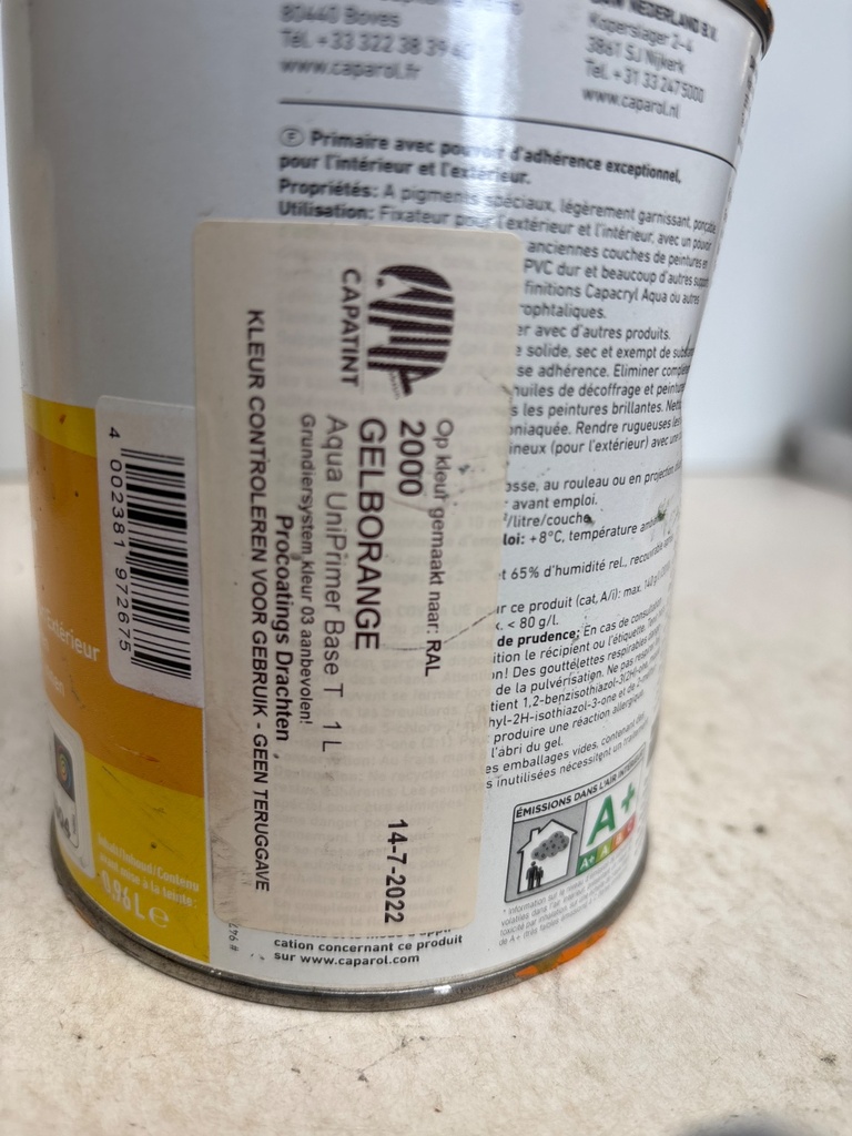 Caparol Capacryl Aqua UniPrimer - Gelborange (RAL 2000) label2