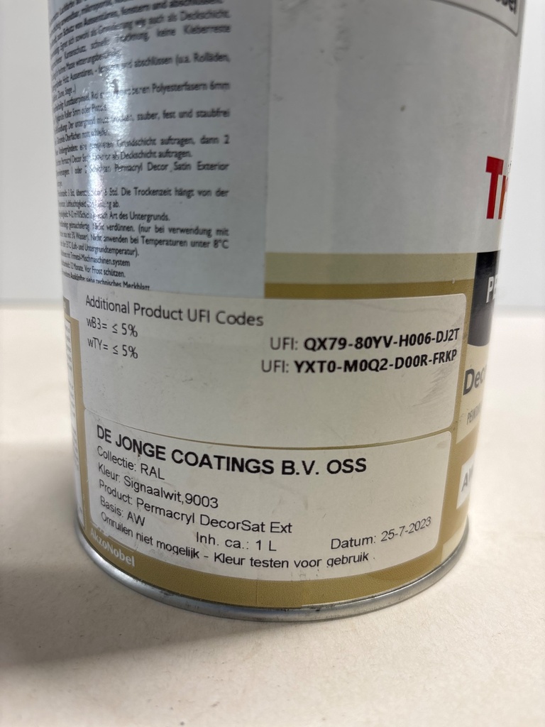 Trimetal Permacryl Decor Satin Exterior - Signaalwit (RAL 9003) label2