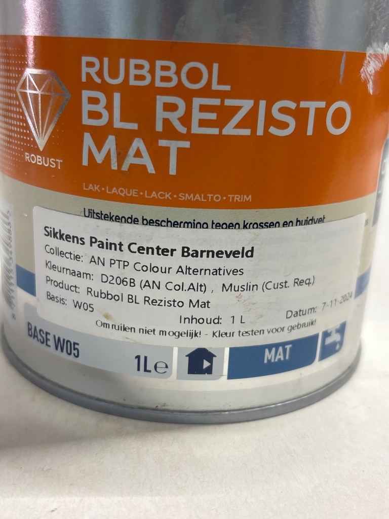 Sikkens Rubbol BL Rezisto Mat - D206B (AN Col.Alt), Muslin (Cust. Req.) (D206B) label2