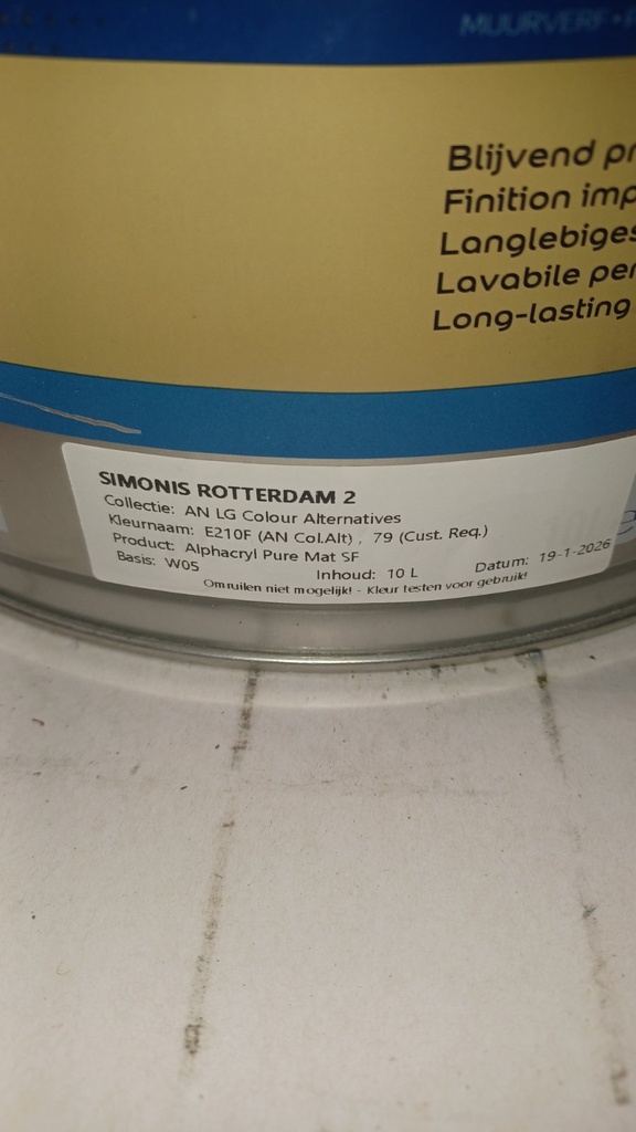 Sikkens Alphacryl Pure Mat SF - E210F (AN ColAlt), 79 (Cust. Req.) (E210F) label2